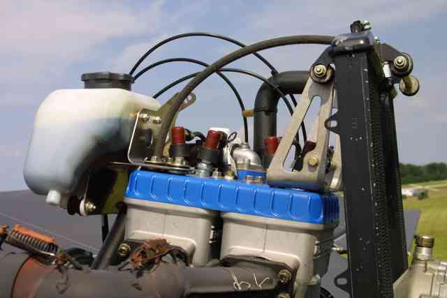 Rotax oil injection system on a Rotax 552 Bluehead aircraft engine.