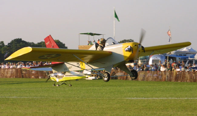 Mini Max all wood construction ultralight aircraft on take off at Airventure.