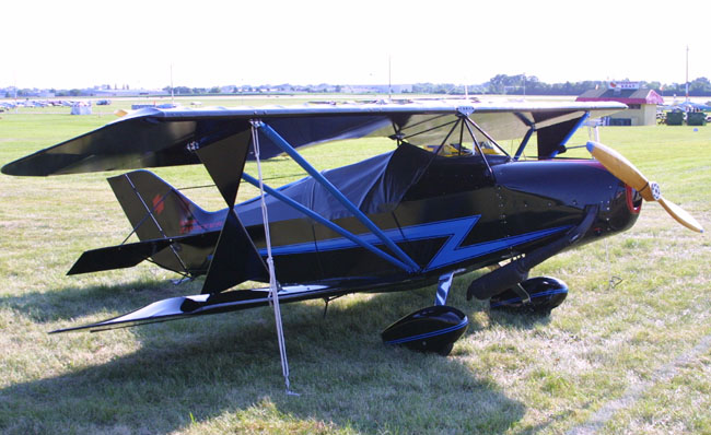 Zipster single place ultralight biplane designed by Ed Fisher.