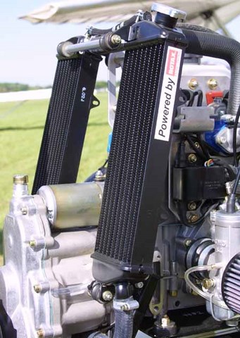 Rotax dual radiator system for two stroke aircraft engines