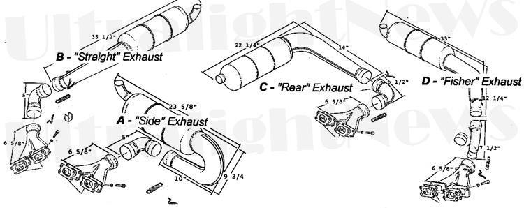 3 piece Rotax 277, 377, 447, 503, and 582 exhaust systems.