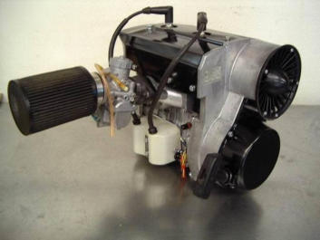 Kawasaki 440 twin cylinder two stroke fan cooled aircraft engine.