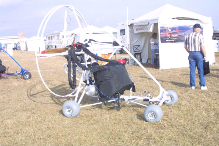 Buckeye DragonFly Ultralight Aircraft in three of four wheel configuration, will fit in the back of a pick up truck.